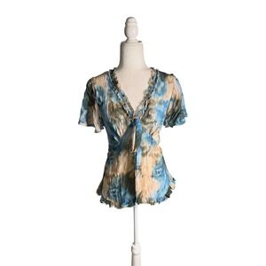 Y2K Belissimo Tie Dye Crinkle Blouse XL Ruffle Fairy Grunge Top